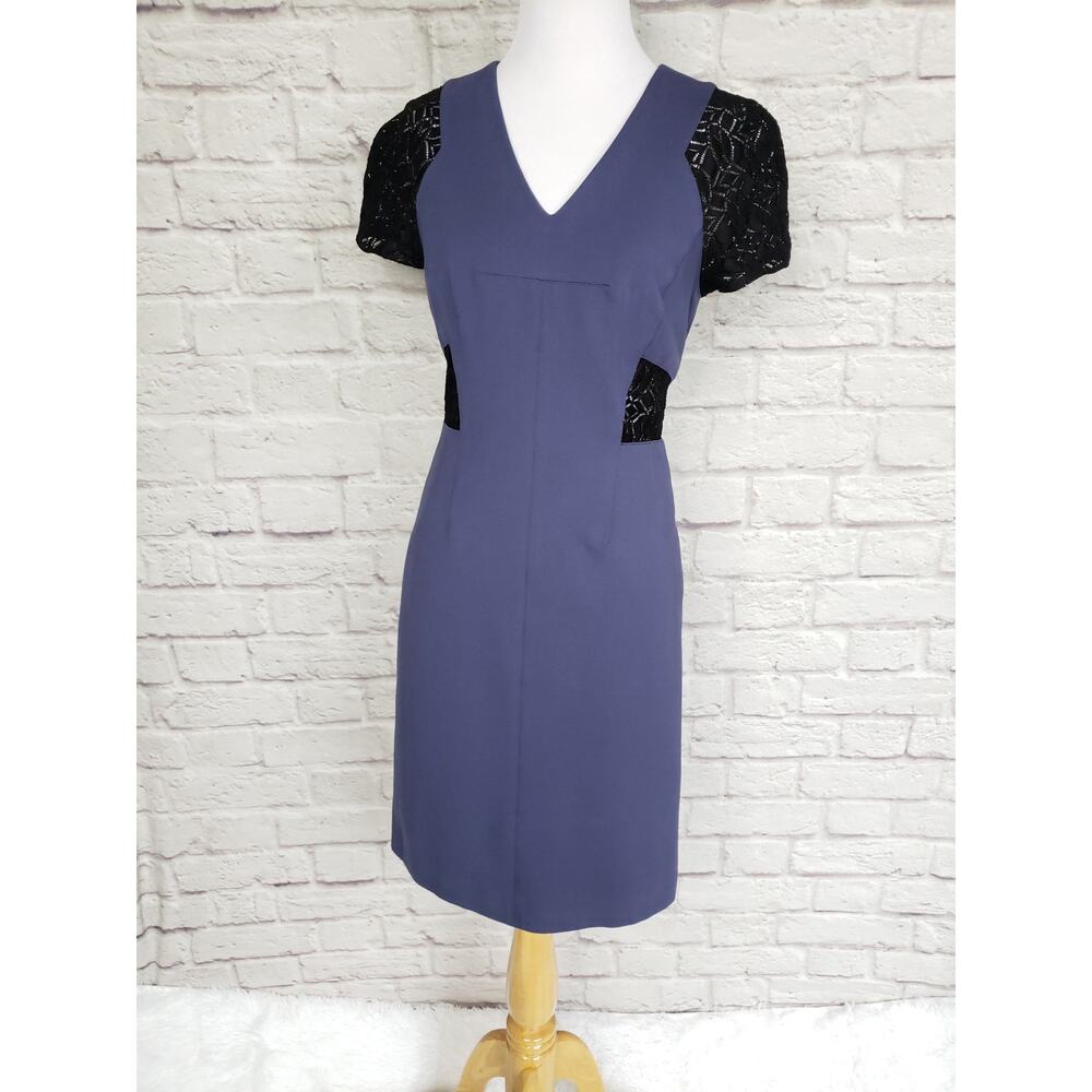 Rebecca Taylor Blue Harbour Ponte Knit Sheath Dress Black Lace Detail Sz 2 - Picture 5 of 16